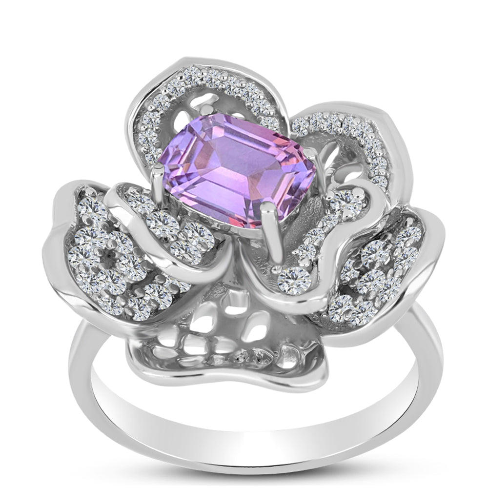 Silberring mit Rose De France Amethyst und weißem Topas
