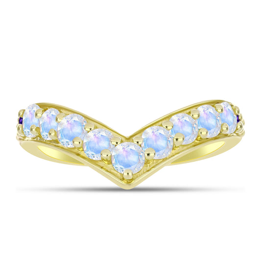 Goldplattierter Silberring mit Regenbogenmondstein und marokkanischem Amethyst