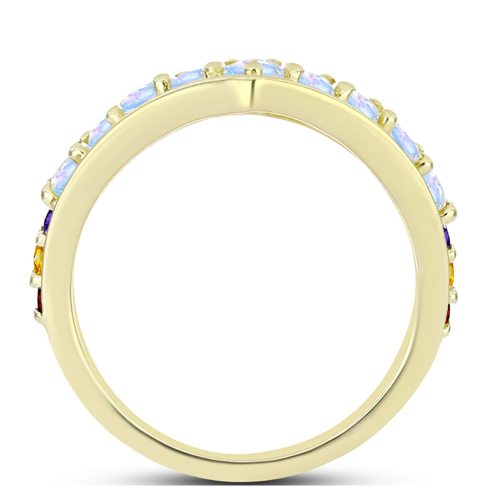 Goldplattierter Silberring mit Regenbogenmondstein und marokkanischem Amethyst