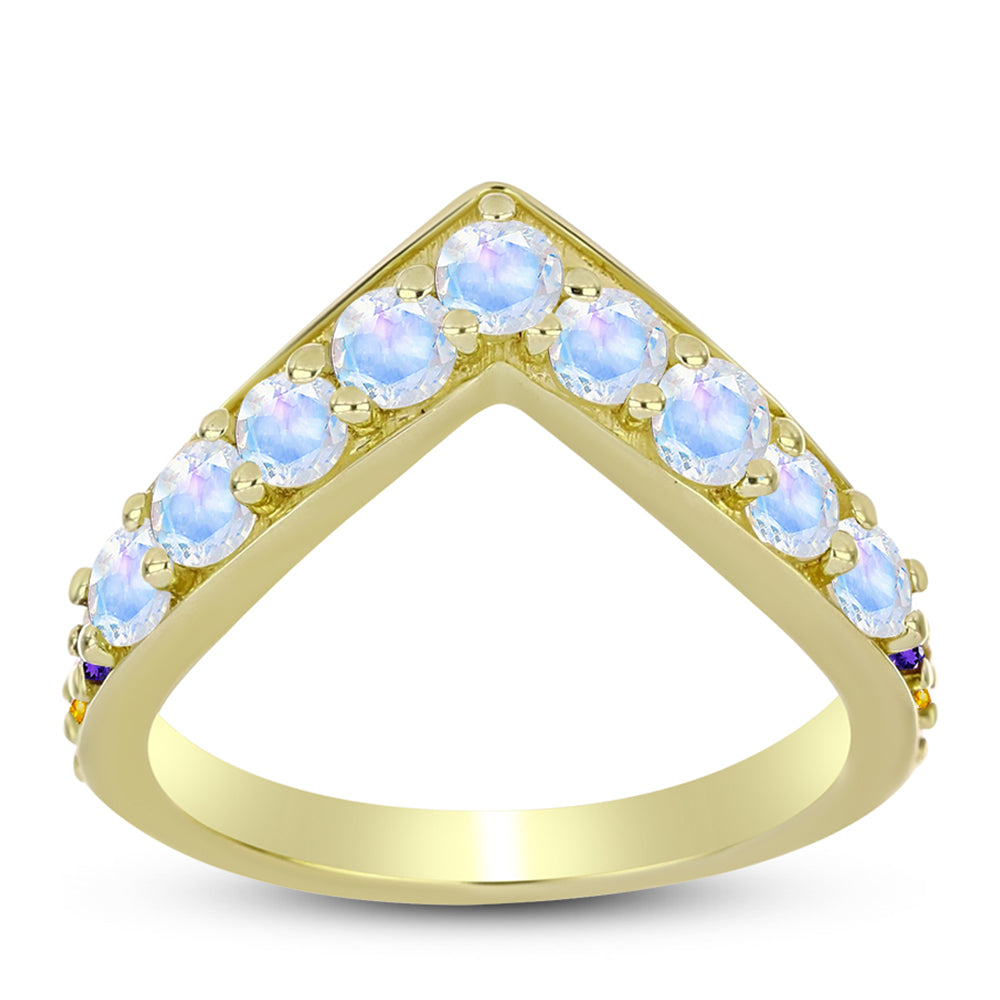 Goldplattierter Silberring mit Regenbogenmondstein und marokkanischem Amethyst
