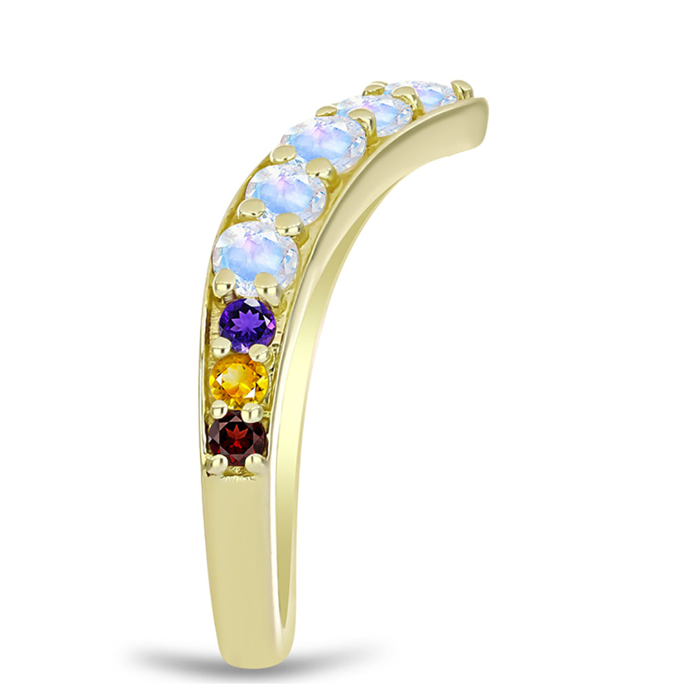 Goldplattierter Silberring mit Regenbogenmondstein und marokkanischem Amethyst 4 