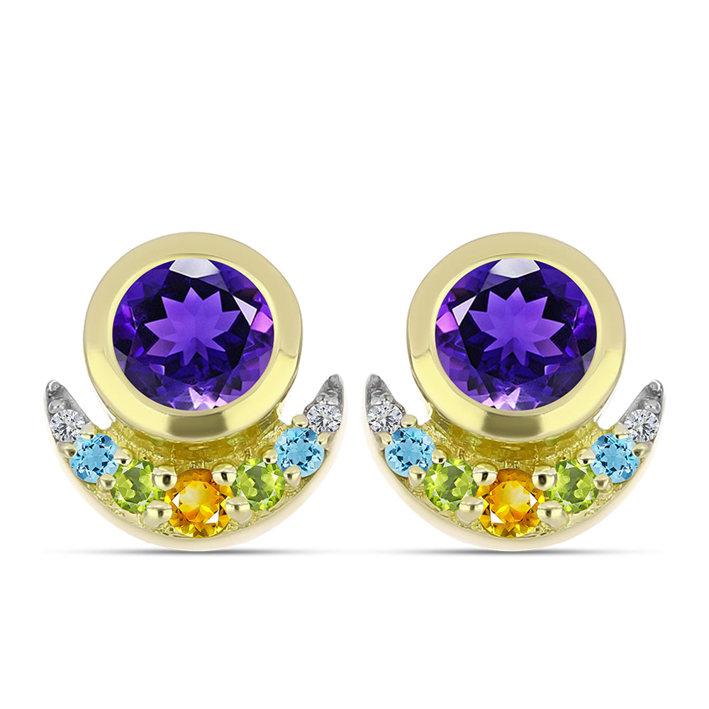 Goldplattierte Silberohrringe mit marokkanischem Amethyst und Zitrin aus dem Ural 1 