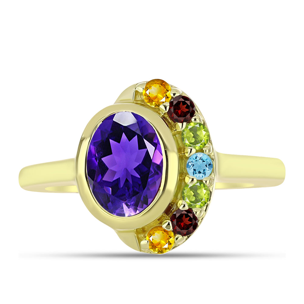 Goldplattierter Silberring mit marokkanischem Amethyst und Zitrin aus dem Ural 1 