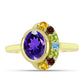 Goldplattierter Silberring mit marokkanischem Amethyst und Zitrin aus dem Ural