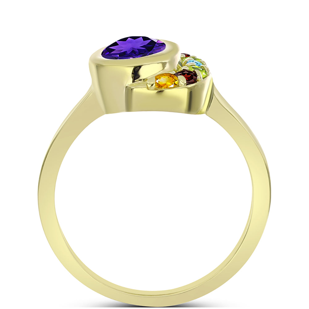 Goldplattierter Silberring mit marokkanischem Amethyst und Zitrin aus dem Ural 2 