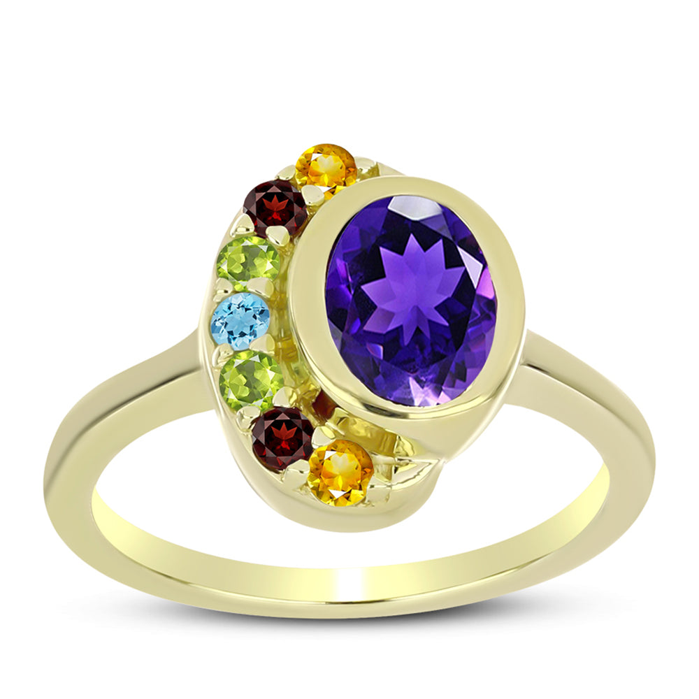 Goldplattierter Silberring mit marokkanischem Amethyst und Zitrin aus dem Ural 3 