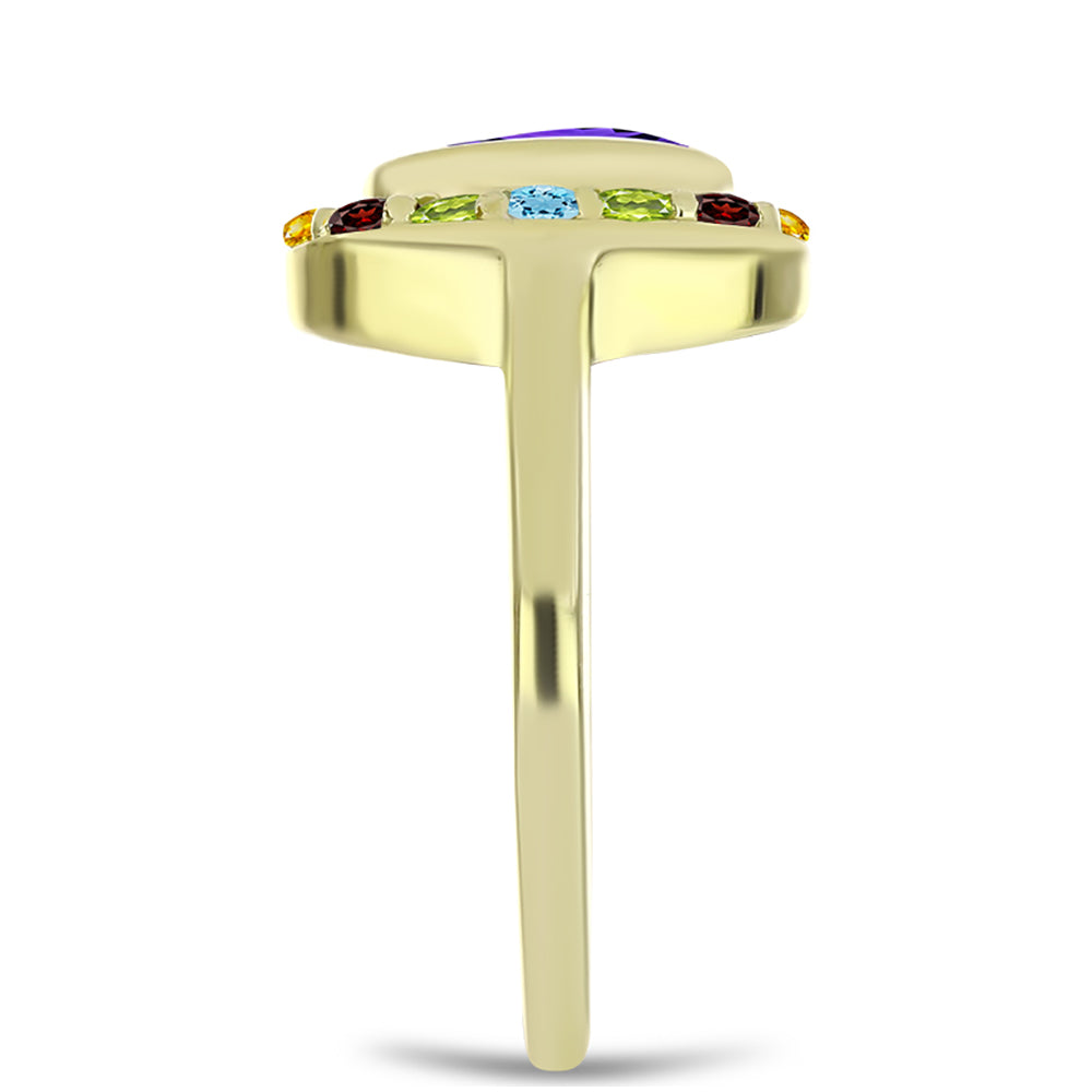 Goldplattierter Silberring mit marokkanischem Amethyst und Zitrin aus dem Ural 4 