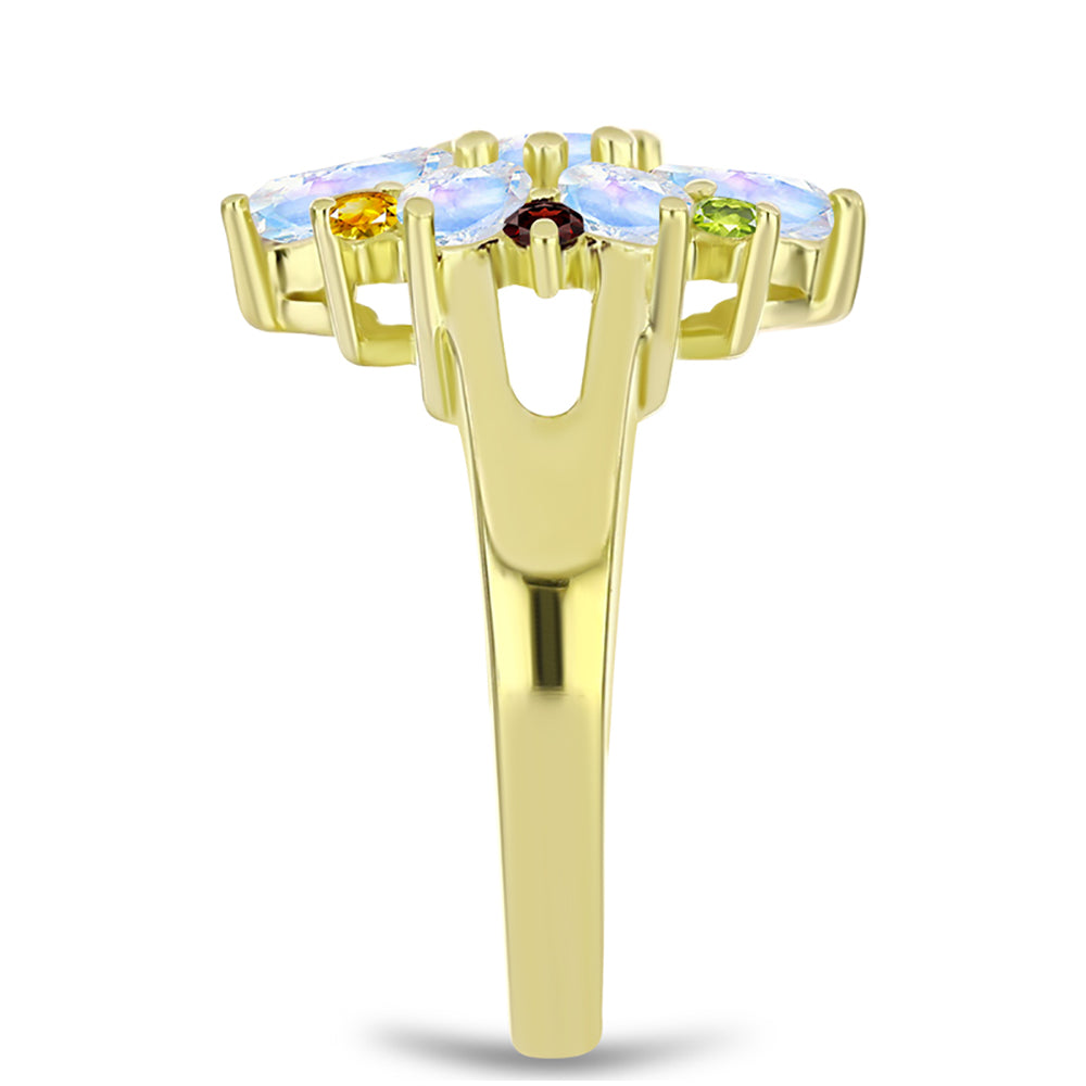 Goldplattierter Silberring mit Regenbogenmondstein 4 
