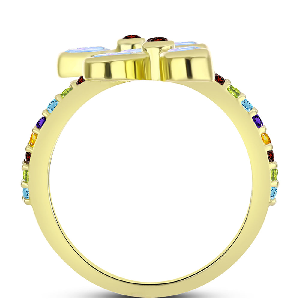 Goldplattierter Silberring mit Regenbogenmondstein und Barton Granat 2 