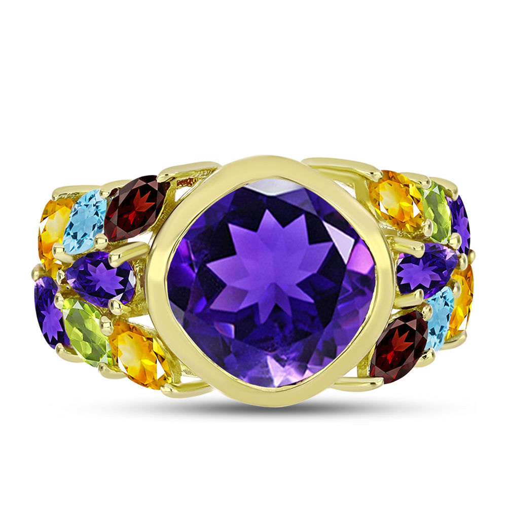Goldplattierter Silberring mit marokkanischem Amethyst und Amethyst aus Artigas