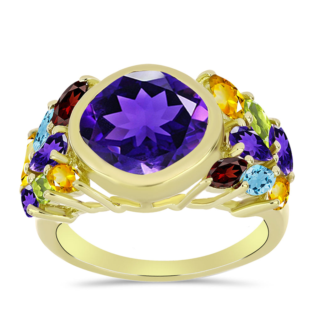 Goldplattierter Silberring mit marokkanischem Amethyst und Amethyst aus Artigas 3 