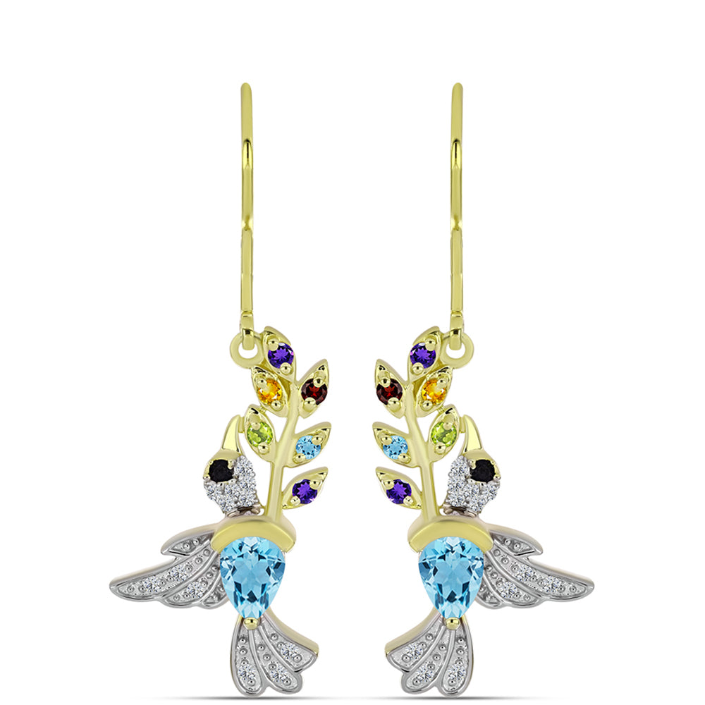 Goldplattierte Silberohrringe mit marokkanischem Amethyst und Zitrin aus dem Ural