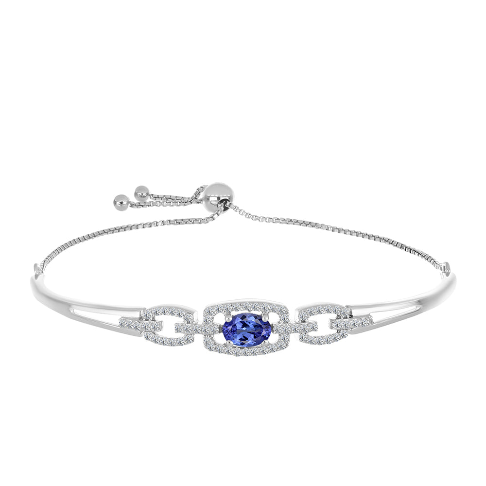Silberarmband mit Tansanit - Klasse AAA und weißem Diamant