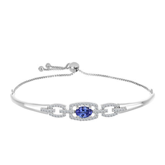 Silberarmband mit Tansanit - Klasse AAA und weißem Diamant