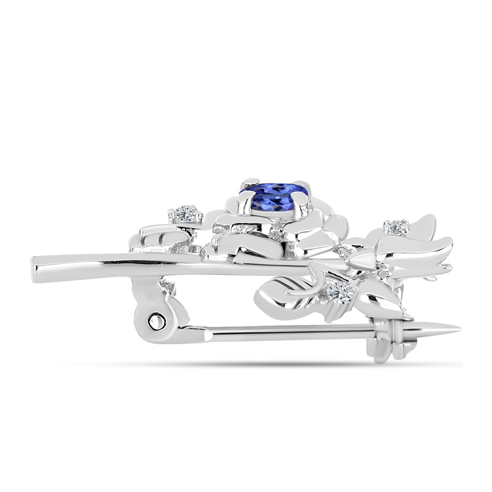 Silberbrosche mit Tansanit - Klasse AAA und weißem Diamant 2 