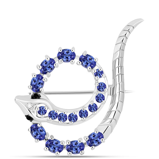Silberbrosche mit Tansanit - Klasse AAA und weißem Diamant