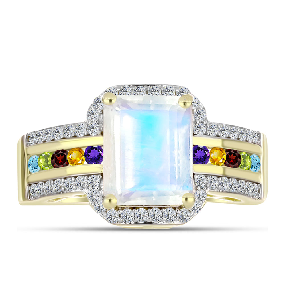 Goldplattierter Silberring mit Regenbogenmondstein und marokkanischem Amethyst 1 