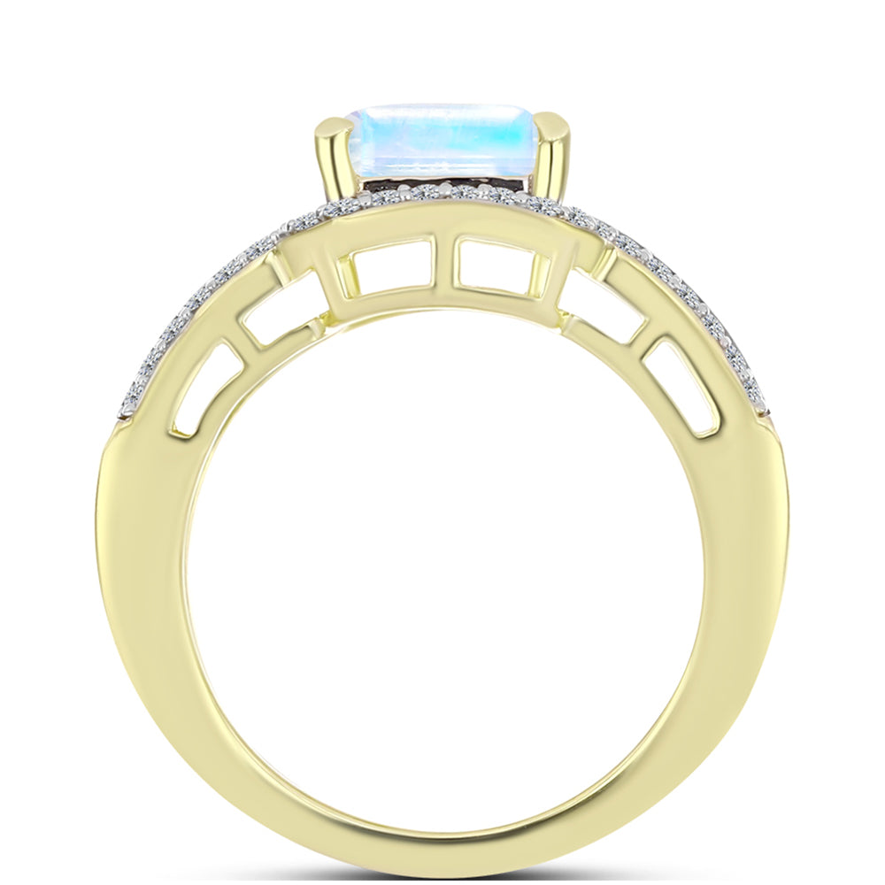 Goldplattierter Silberring mit Regenbogenmondstein und marokkanischem Amethyst