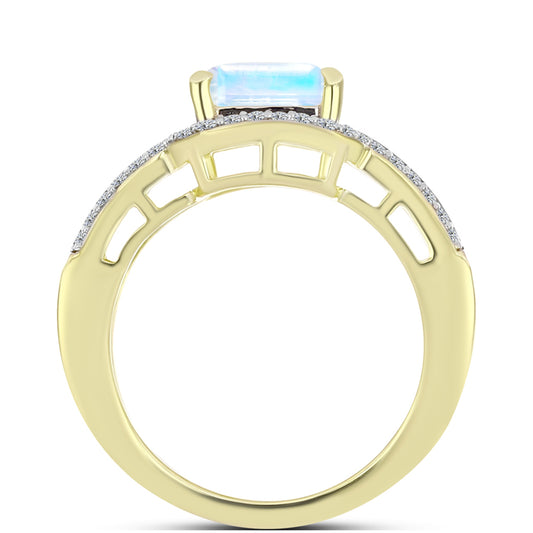 Goldplattierter Silberring mit Regenbogenmondstein und marokkanischem Amethyst