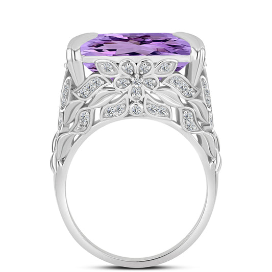 Silberring mit Rose De France Amethyst und weißem Topas