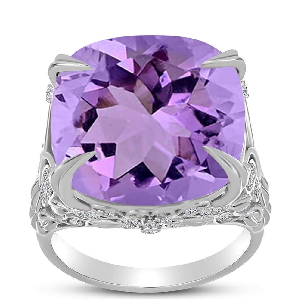 Silberring mit Rose De France Amethyst und weißem Topas 3 