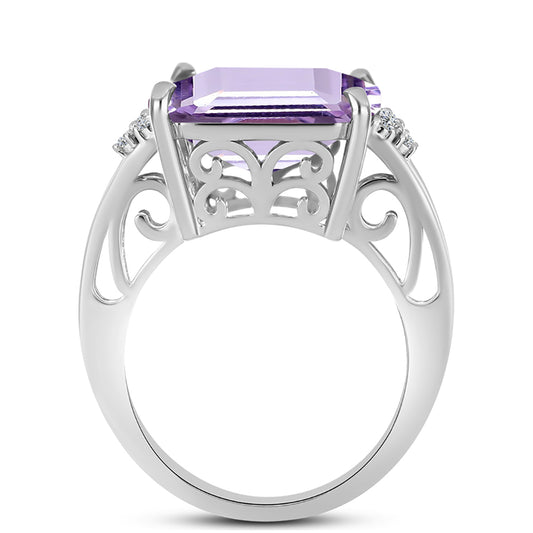 Silberring mit Rose De France Amethyst und weißem Topas