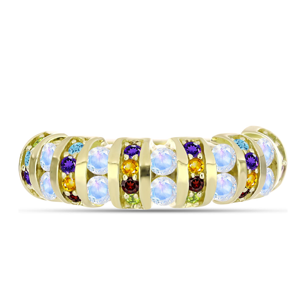 Goldplattierter Silberring mit Regenbogenmondstein und marokkanischem Amethyst 1 