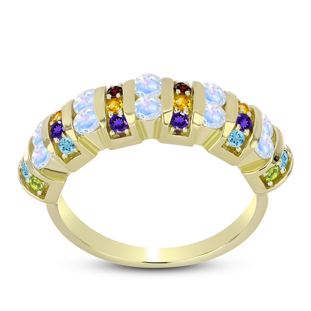 Goldplattierter Silberring mit Regenbogenmondstein und marokkanischem Amethyst 3 