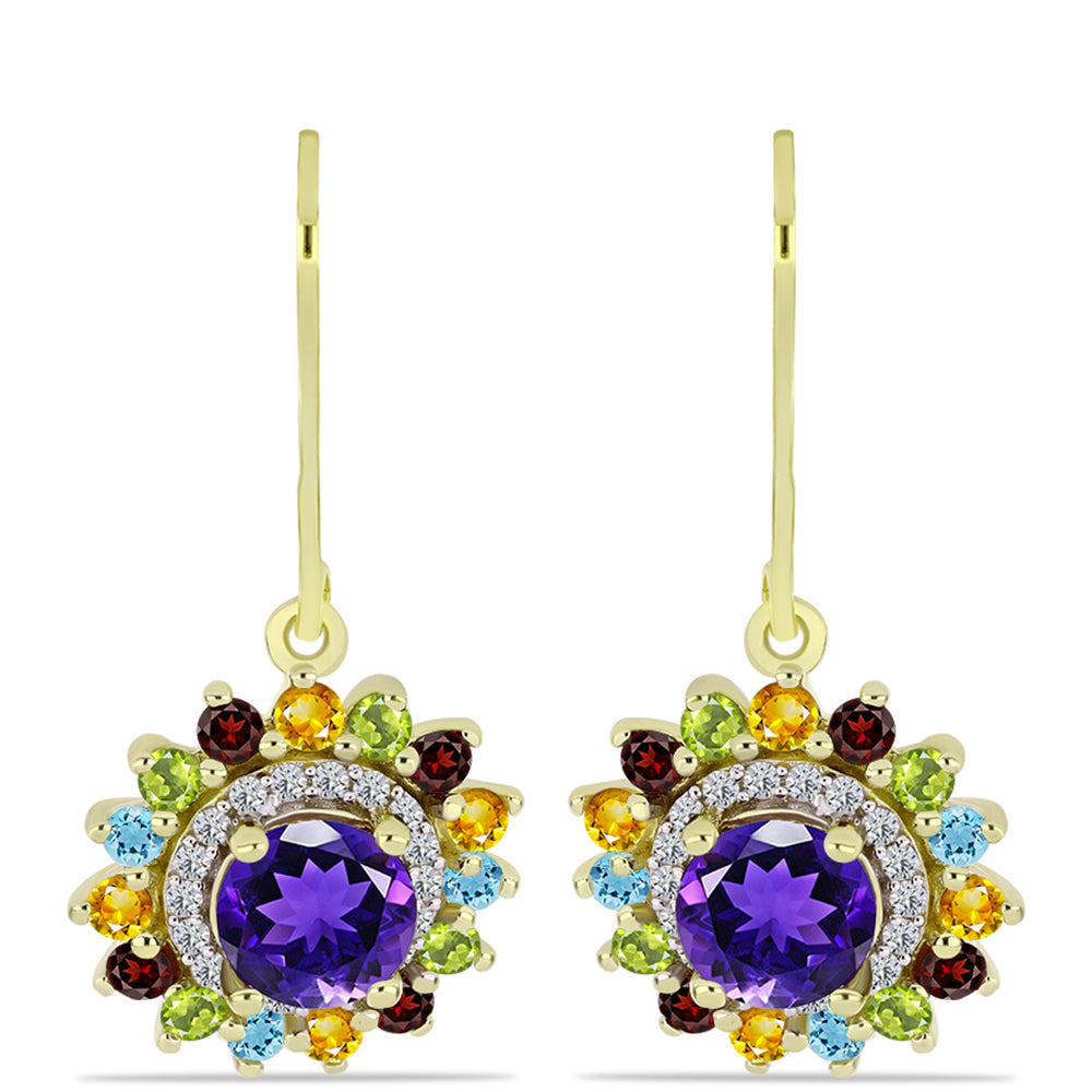 Goldplattierte Silberohrringe mit marokkanischem Amethyst und Zitrin aus dem Ural 1 
