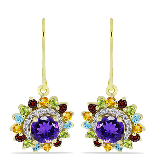 Goldplattierte Silberohrringe mit marokkanischem Amethyst und Zitrin aus dem Ural