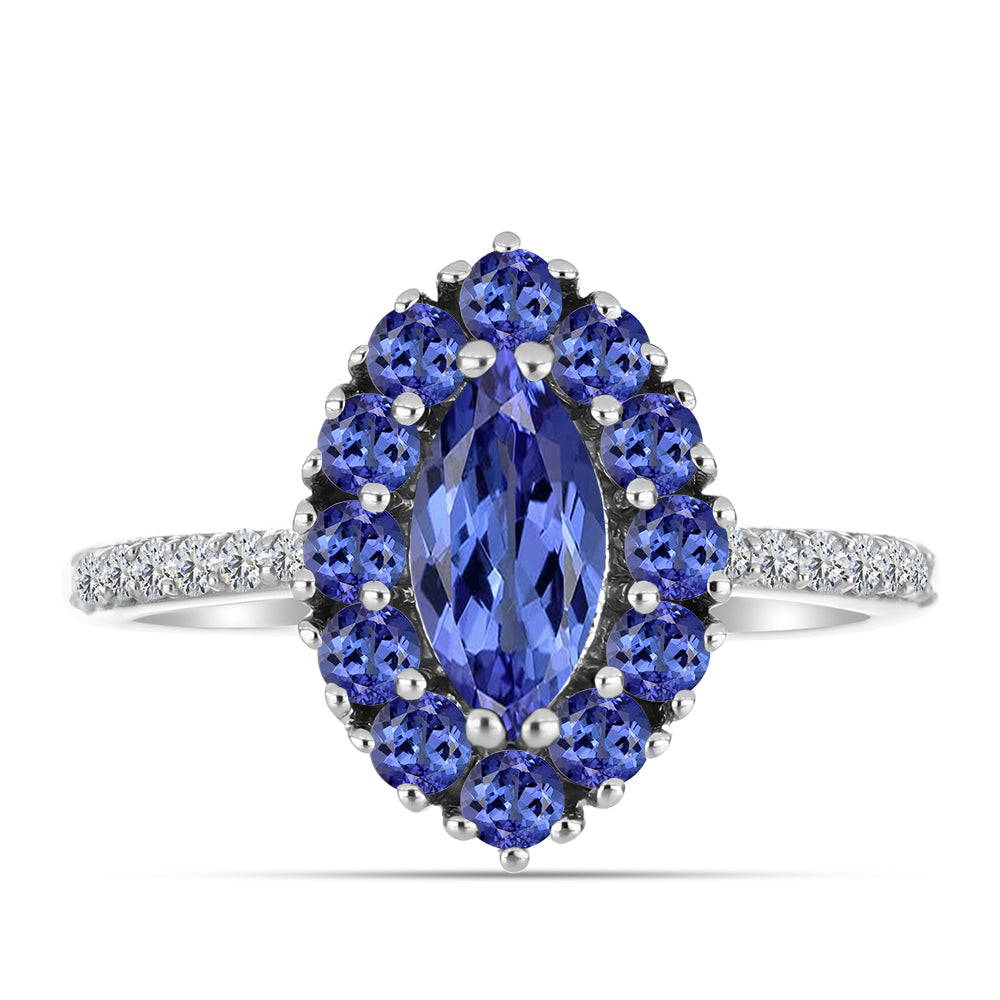 Silberring mit Tansanit - Klasse AAA und weißem Diamant 1 