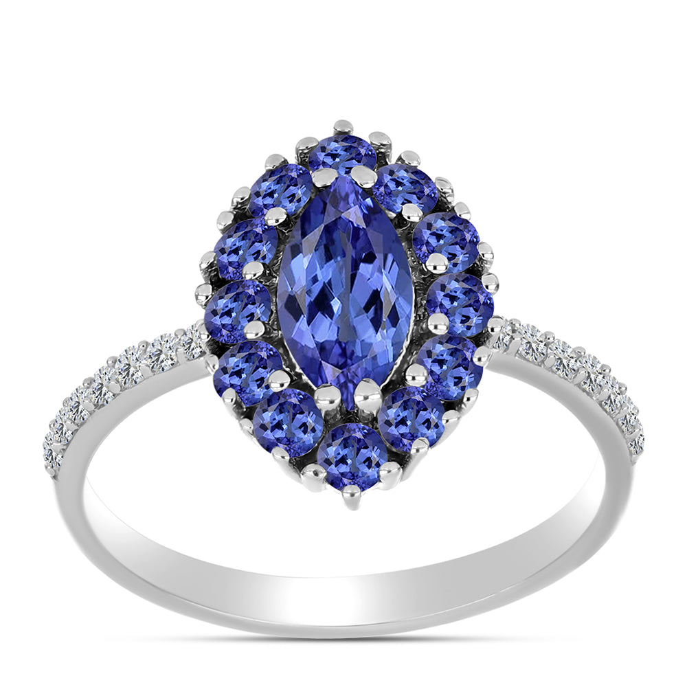 Silberring mit Tansanit - Klasse AAA und weißem Diamant