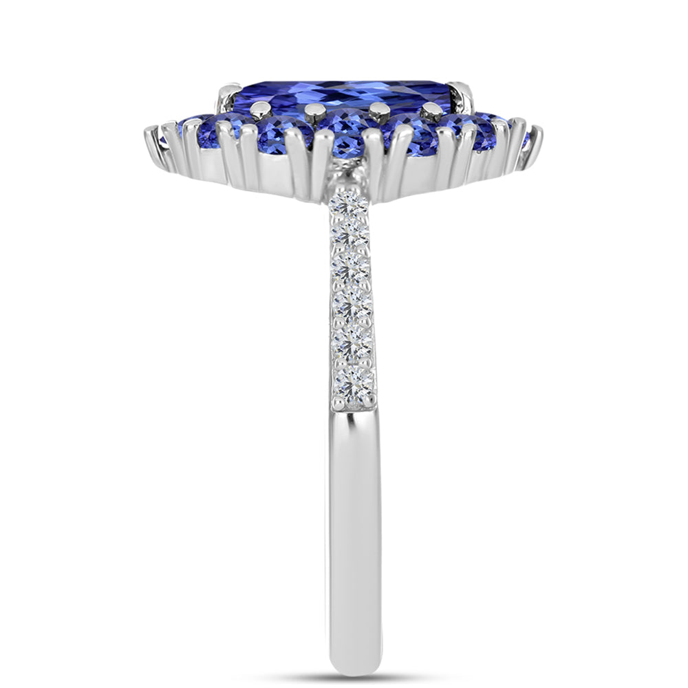 Silberring mit Tansanit - Klasse AAA und weißem Diamant 4 