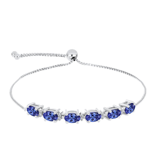 Silberarmband mit Tansanit - Klasse AAA und weißem Diamant
