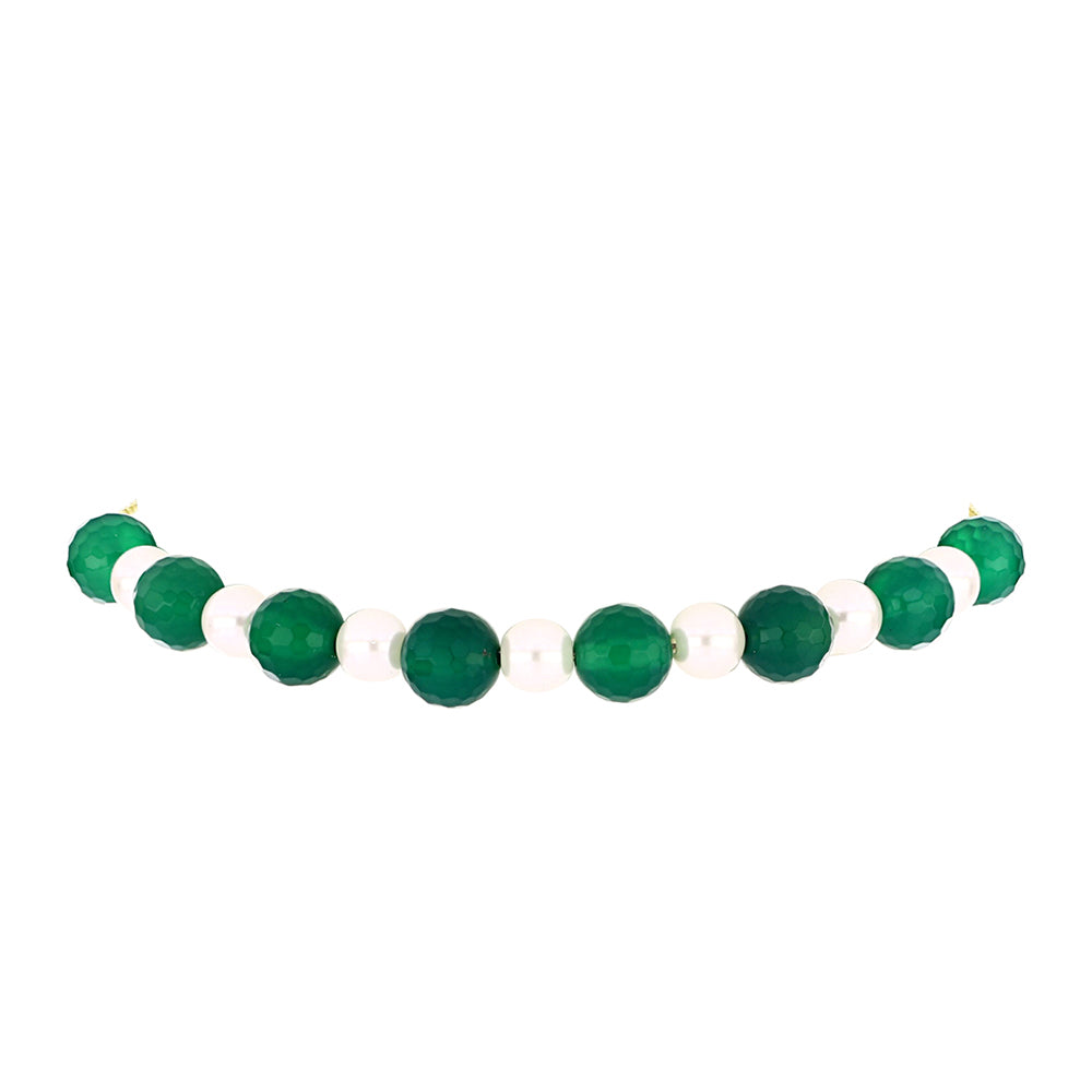 Goldplattiertes Silberarmband mit grünem Achat und weißer Süßwasserperle 2 