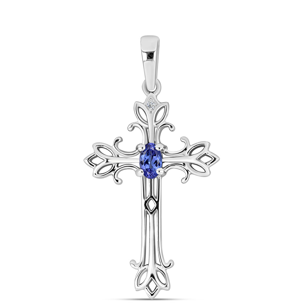 Silberanhänger mit Tansanit - Klasse AAA und weißem Diamant 1 