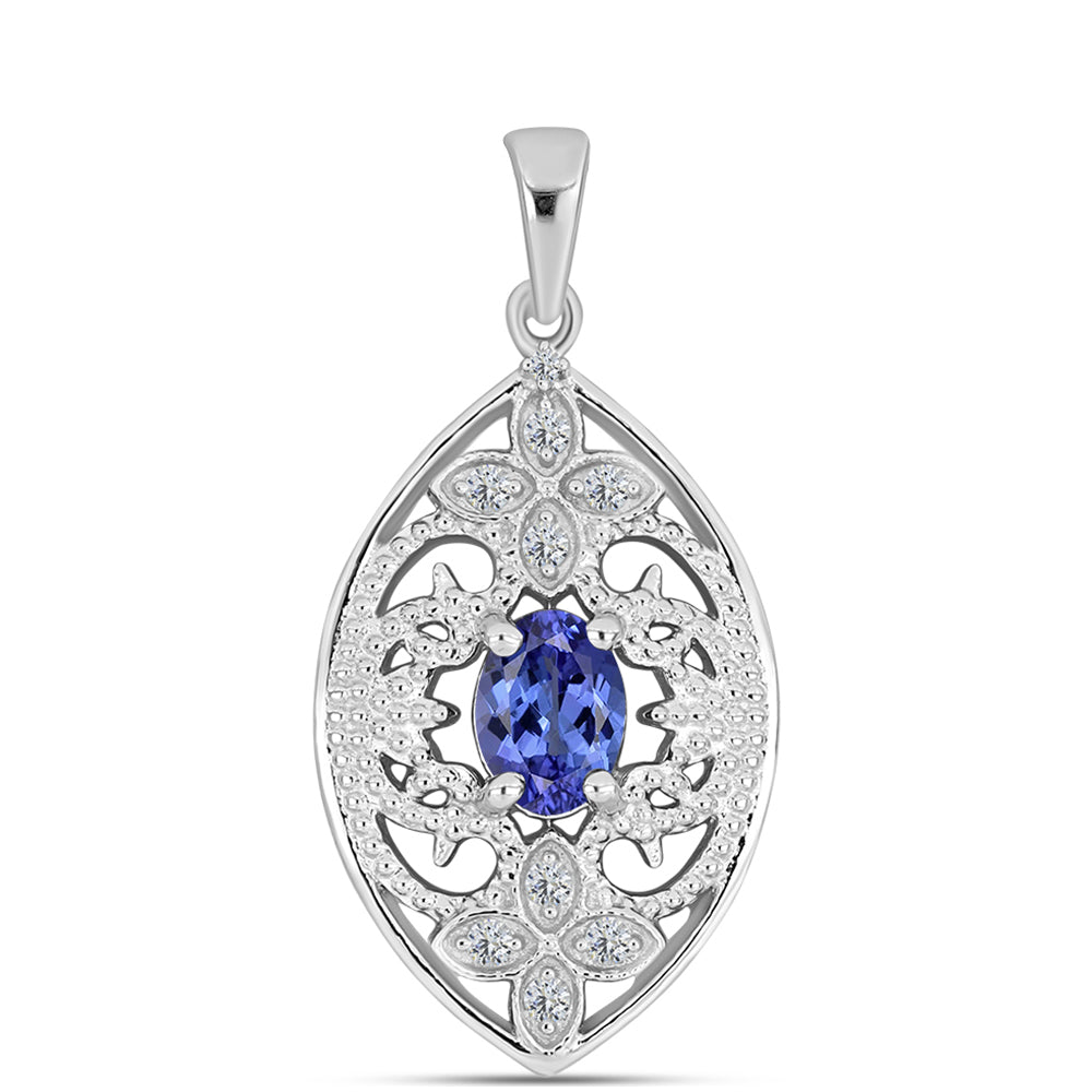 Silberanhänger mit Tansanit - Klasse AAA und weißem Diamant 1 