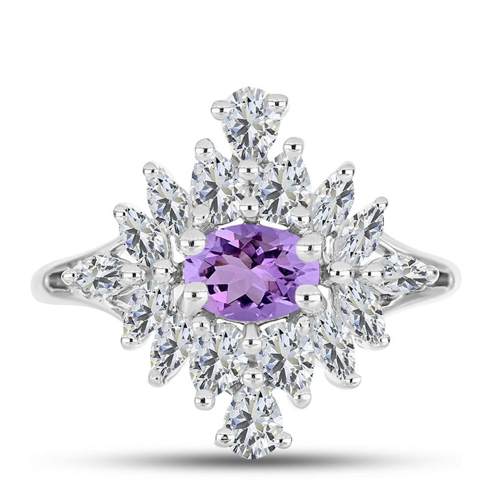 Silberring mit Rose De France Amethyst und weißem Topas
