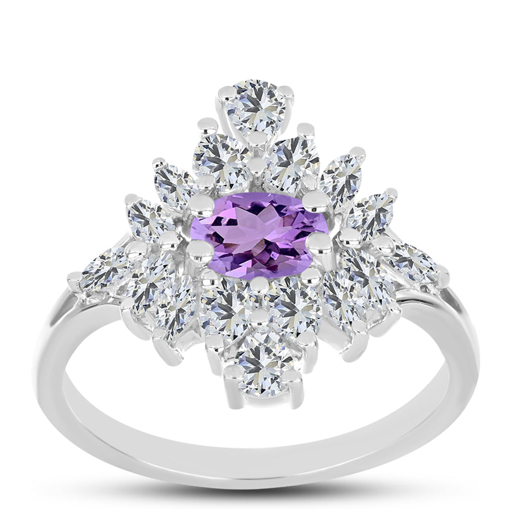 Silberring mit Rose De France Amethyst und weißem Topas