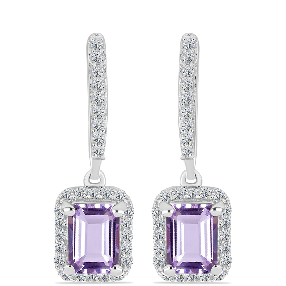 Silberohrringe mit Rose De France Amethyst und weißem Topas 1 