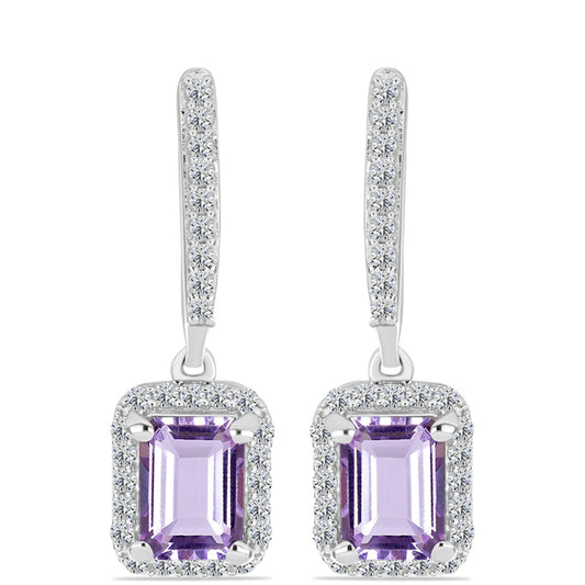 Silberohrringe mit Rose De France Amethyst und weißem Topas