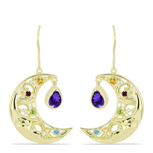 Goldplattierte Silberohrringe mit marokkanischem Amethyst und Zitrin aus dem Ural
