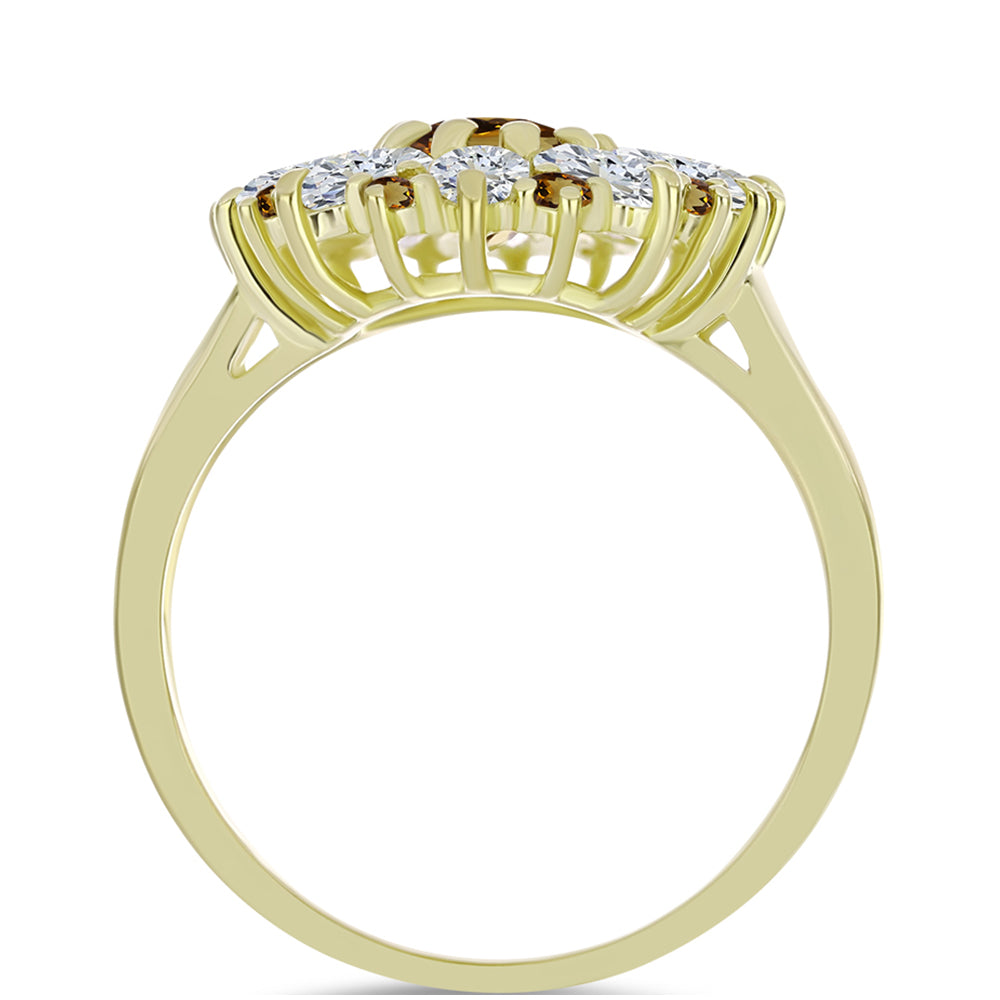 Goldplattierter Silberring mit Cognac-Quarz und weißem Topas 2 