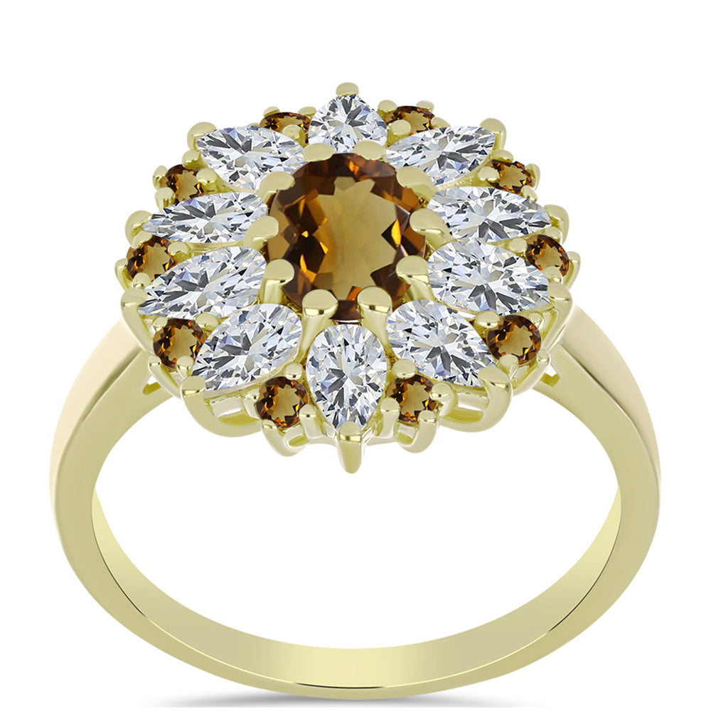 Goldplattierter Silberring mit Cognac-Quarz und weißem Topas 3 