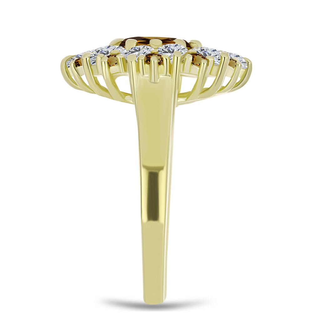 Goldplattierter Silberring mit Cognac-Quarz und weißem Topas