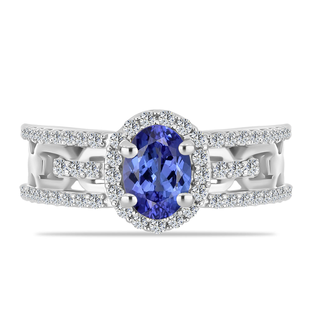 Silberring mit Tansanit - Klasse AAA und weißem Diamant 1 