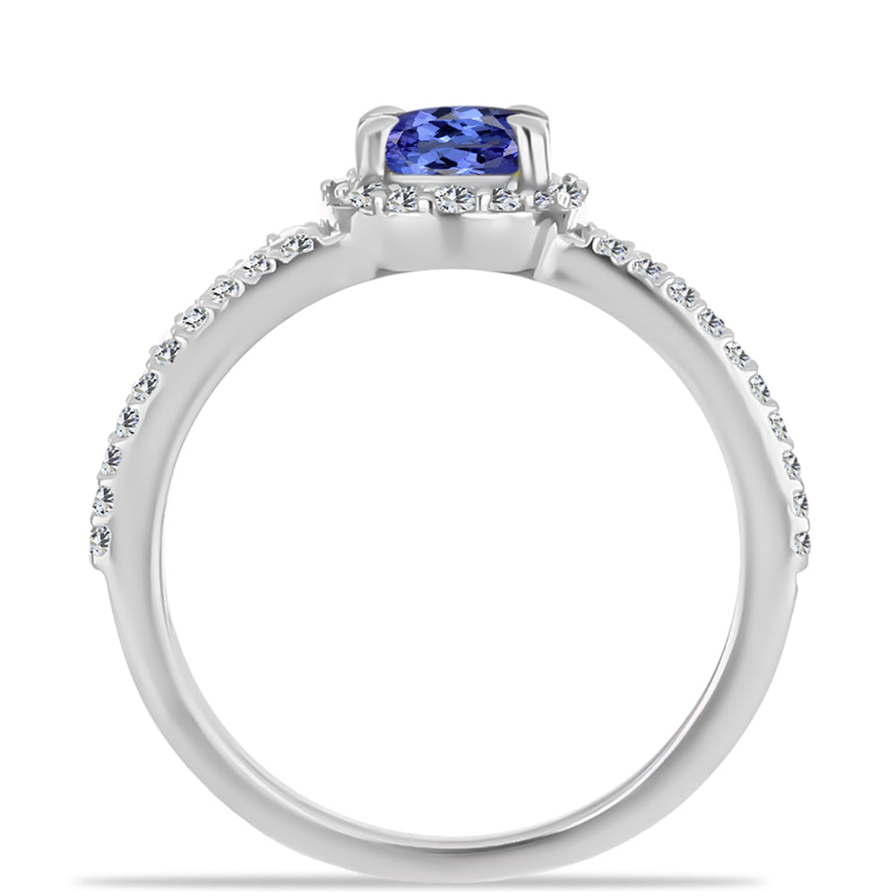 Silberring mit Tansanit - Klasse AAA und weißem Diamant