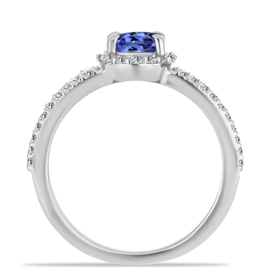 Silberring mit Tansanit - Klasse AAA und weißem Diamant