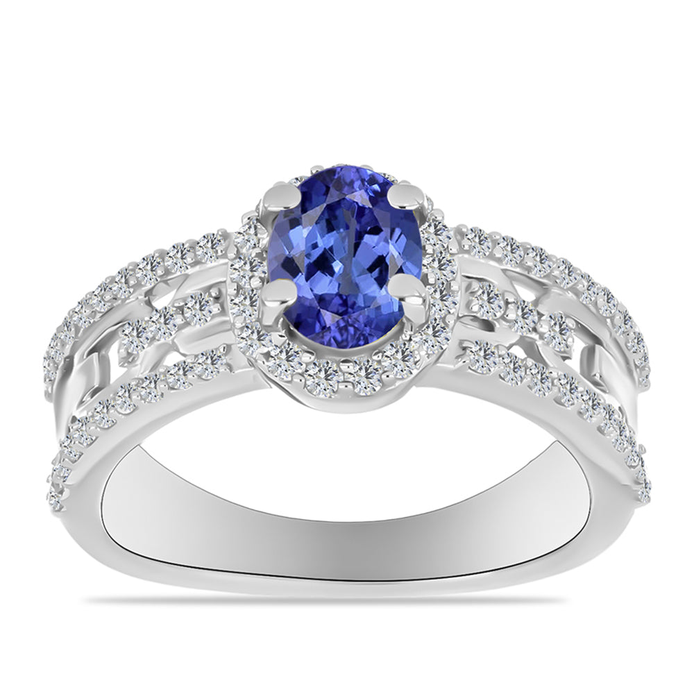Silberring mit Tansanit - Klasse AAA und weißem Diamant