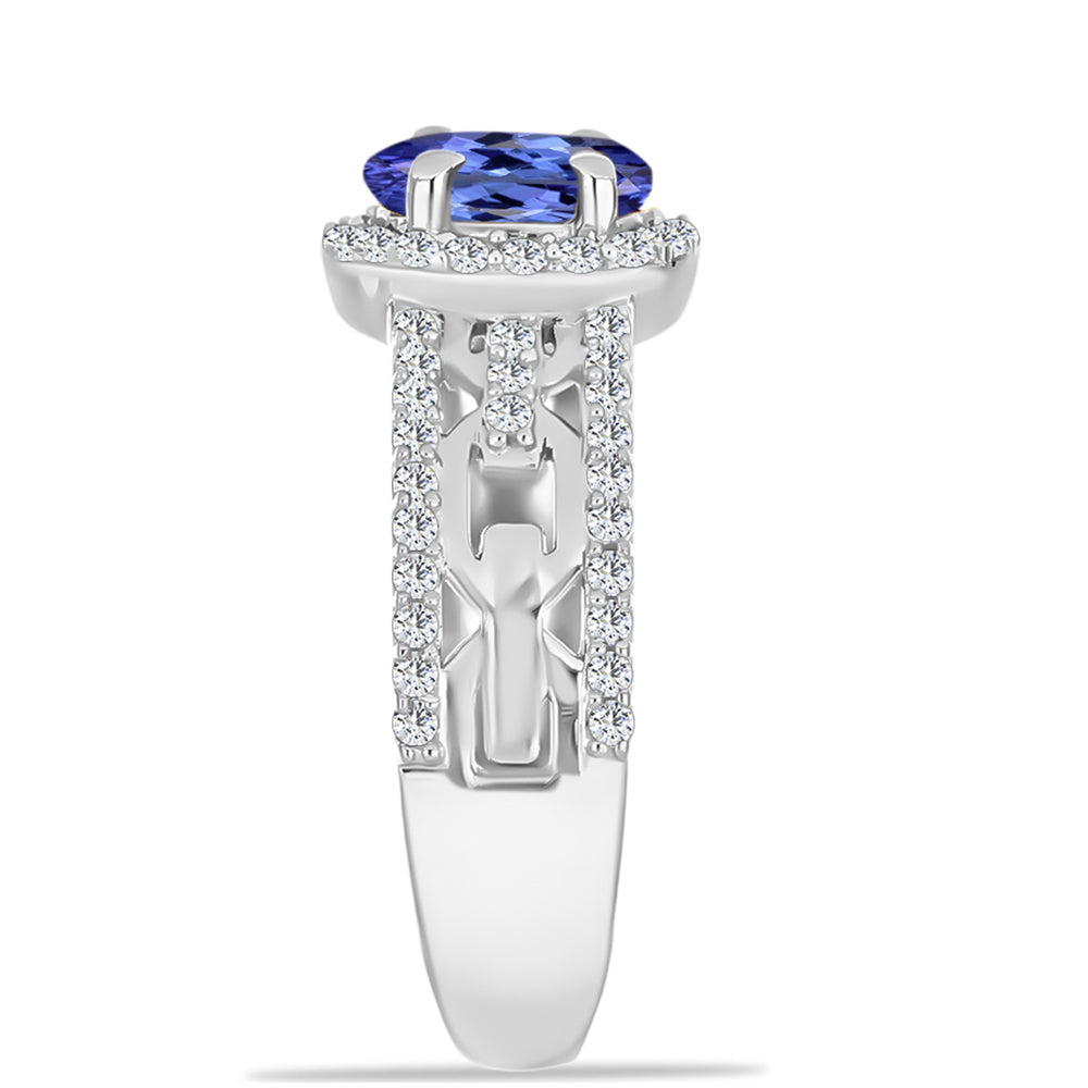 Silberring mit Tansanit - Klasse AAA und weißem Diamant 4 